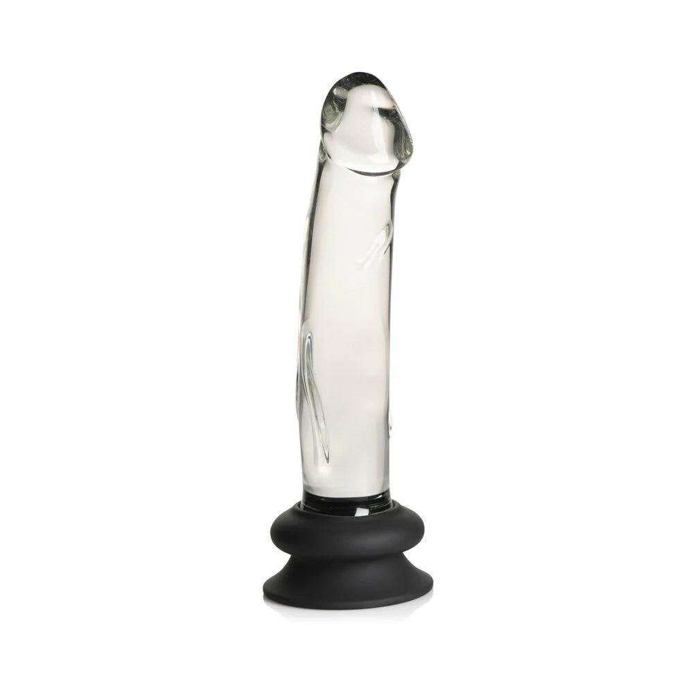 droop-dildo-Pleasure Crystals Glass Dildo with Silicone Base 7.6in