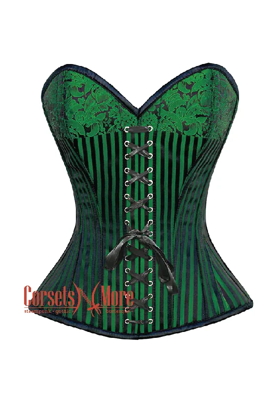 Corset for stylish flair-Plus Size Green And Black Front Lace Brocade Steampunk Overbust Costume Corset