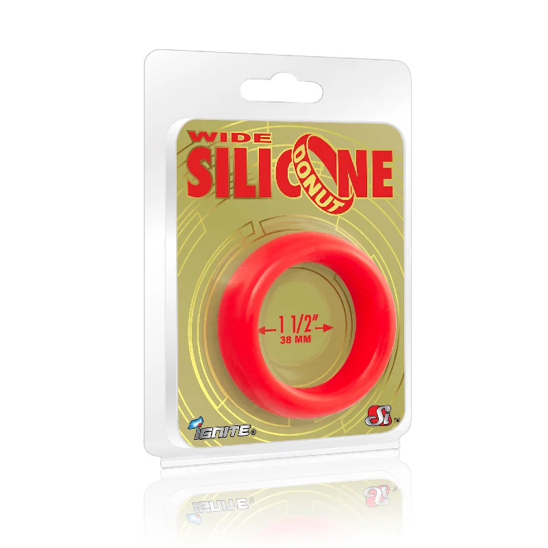 cock ring stick-Si-95141 COCK RING - WIDE SILICONE DONUT - RED (1.5 in/38mm)