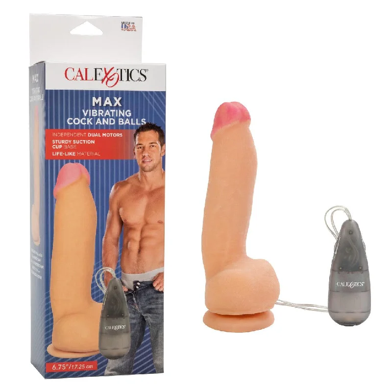 soak-proof-dildo-CalExotics Max Vibrating Cock and Balls Dildo with Balls and Remote Control 6.75in