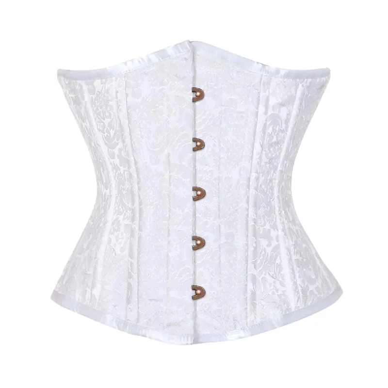 Corset in pale blush-White Brocade Double Bone Front Antique Busk Gothic Underbust Bustier Corset