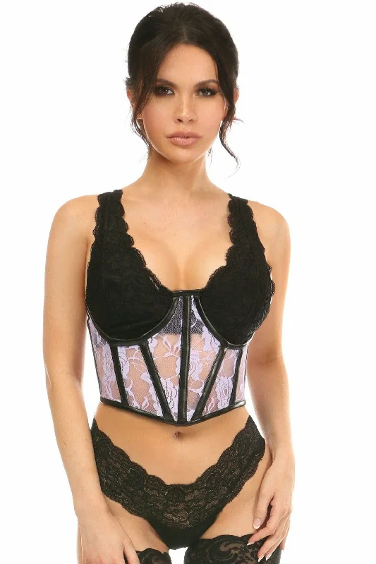 Sex toys with fine air-Lavish Sheer Lavender Lace & Faux Leather Open Cup Waist Cincher