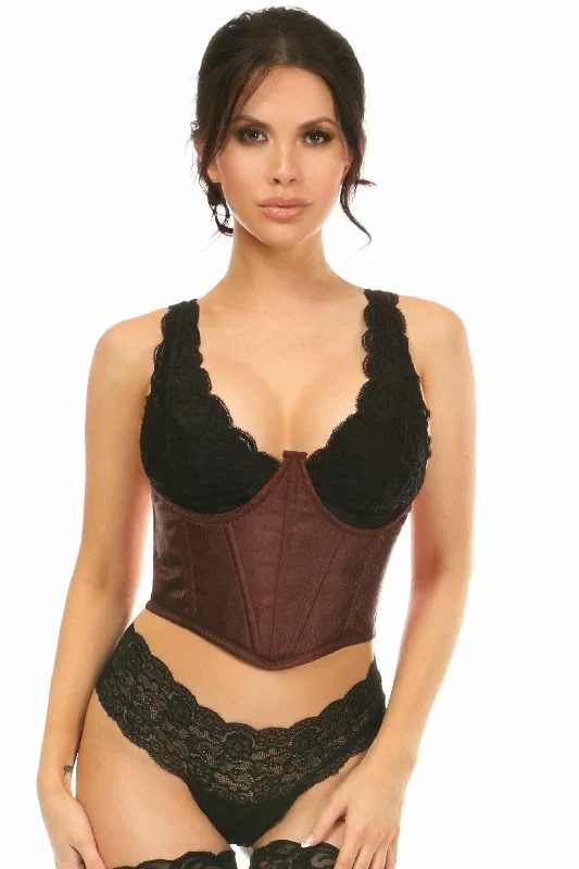 Vibrating toys with mild waves-Lavish Dark Brown Brocade Open Cup Waist Cincher