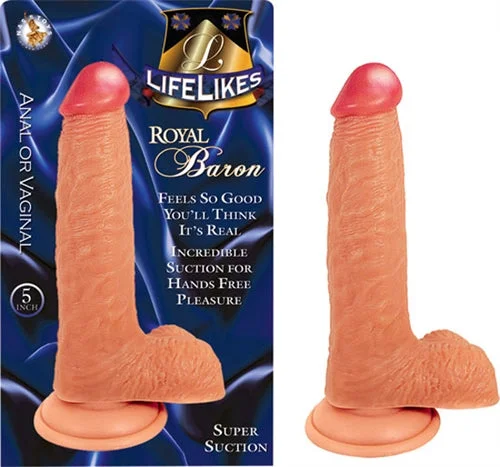 Vibrating wands with soft pulses-Lifelike Flesh Royal Baron 5 Inch