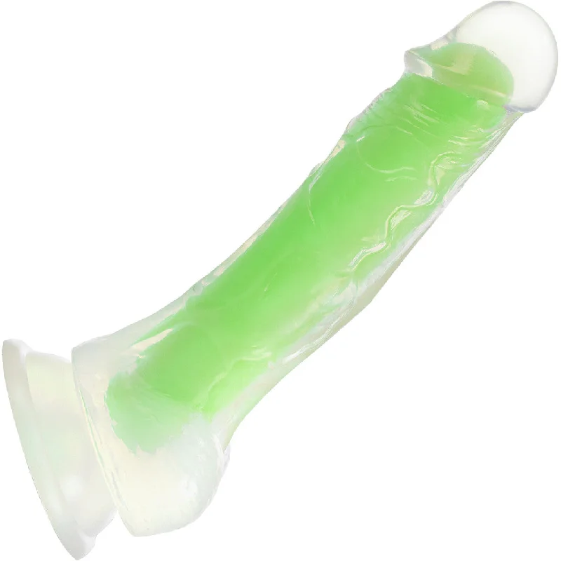 knight-dildo-Neo Elite Viper Glow In The Dark 7.5" Dual Density Realistic Silicone Dildo With Balls by Blush - Neon Green