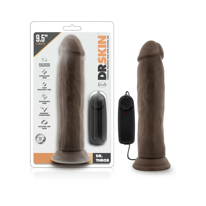 checker-dildo-Dr. Skin Silver Collection Dr. Throb Vibrating Dildo with Wired Remote Control – 9.5 Inch