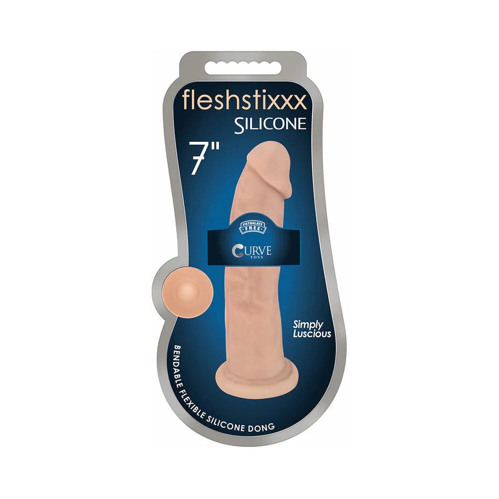 cub-dildo-Curve Toys FLESHSTIXXX 7 in. Posable Silicone Dildo with Suction Cup