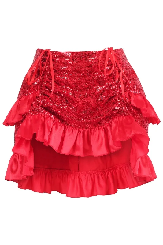 Sex toys for erotic teams-Red Sequin Ruched Bustle Skirt