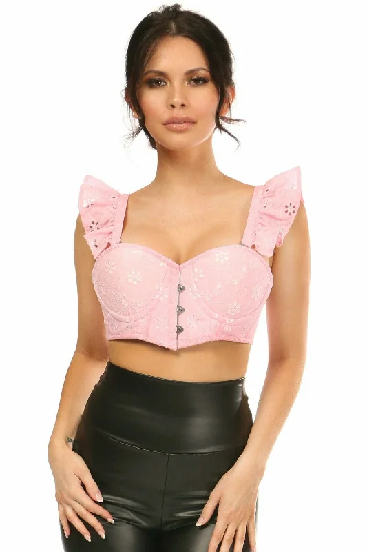 Vibrating rings with fine air-Lavish Lt Pink Eyelet Underwire Bustier Top w/Removable Ruffle Sleeves