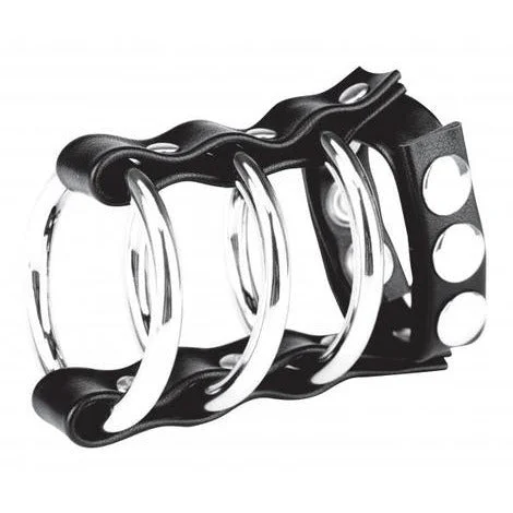 cock ring winter feel-Metal Cock Ring With Adjustable Snap Ball Strap Triple by C & B Gear