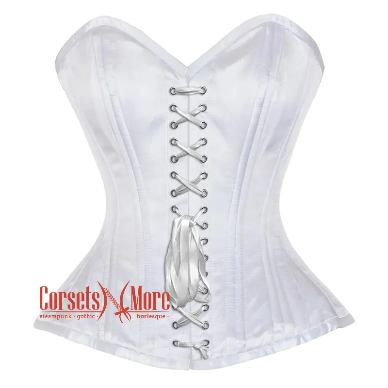 Corset top with velvet edging-Plus Size White Satin Burlesque Double Bone Lace Design Waist Training Costume Gothic Corset Overbust Top