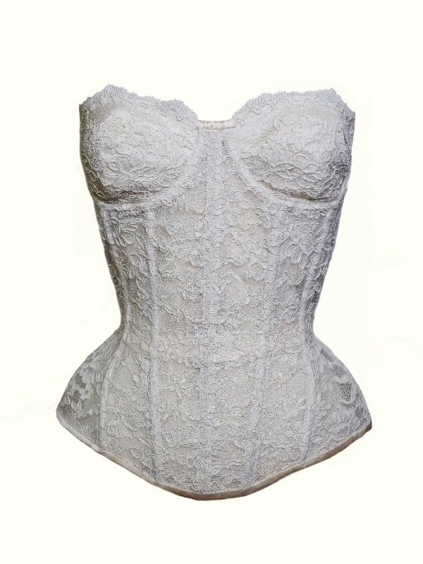 Corset with leather lacing-Silk and Lace Sheer Cupped Corset