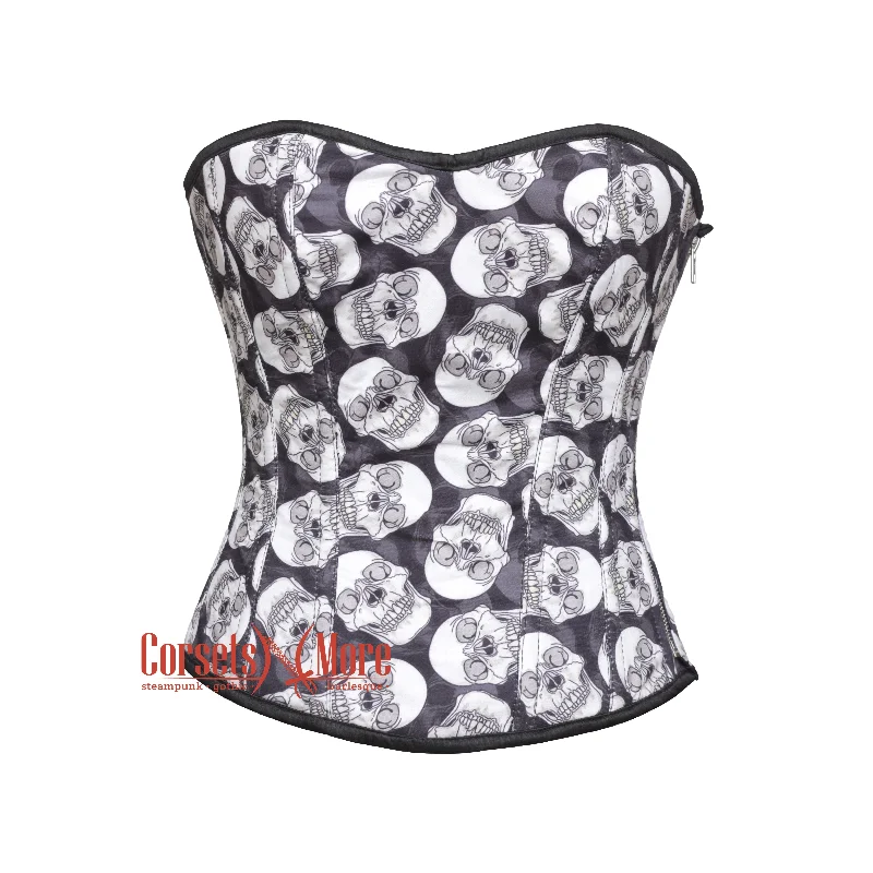 Corset in pale blush-Skull Printed Corset Cotton Gothic Costume Overbust Bustier Top