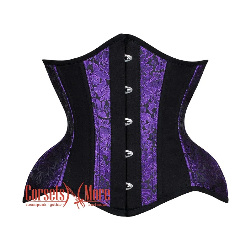 Corset dress in pale aqua-Purple and Black Brocade Gothic Underbust Waist Training Corset