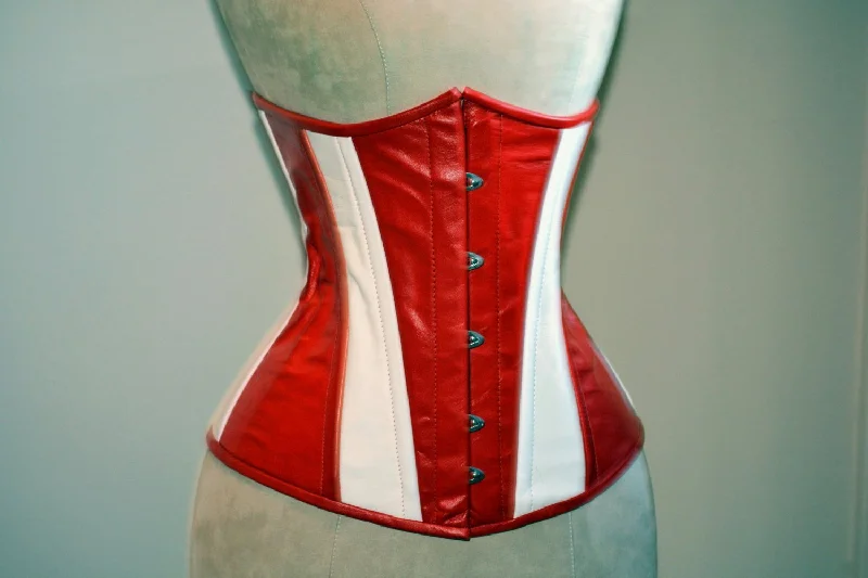 Corset dress in ruby velvet-Hand dyed real leather Captain America red and white cosplay corset, steel boned made to measures exclusive corset, steampunk leather corset