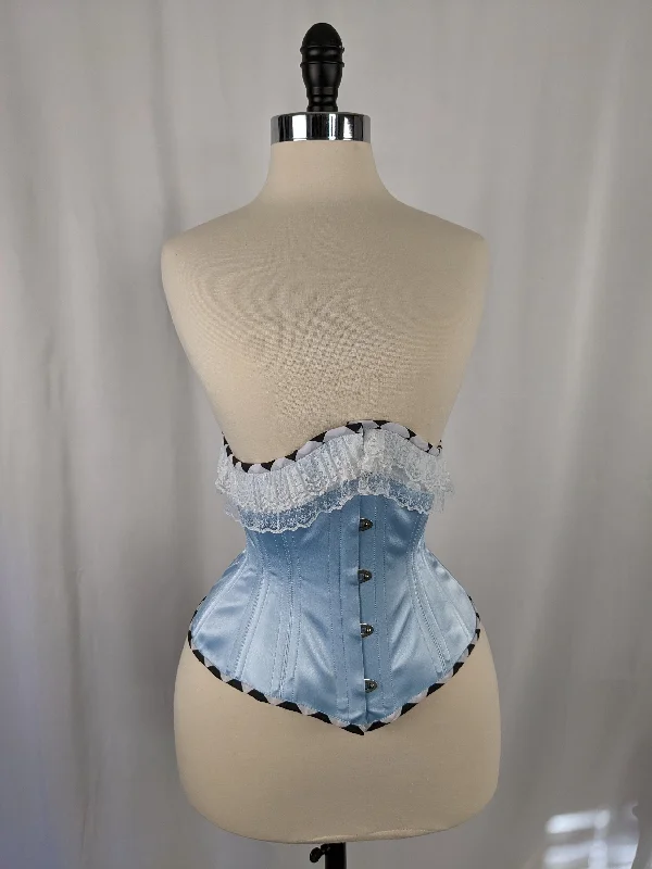 Corset top with bow accents-Alice In Wonderland Satin Steel Boned Mid Hip Underbust Corset