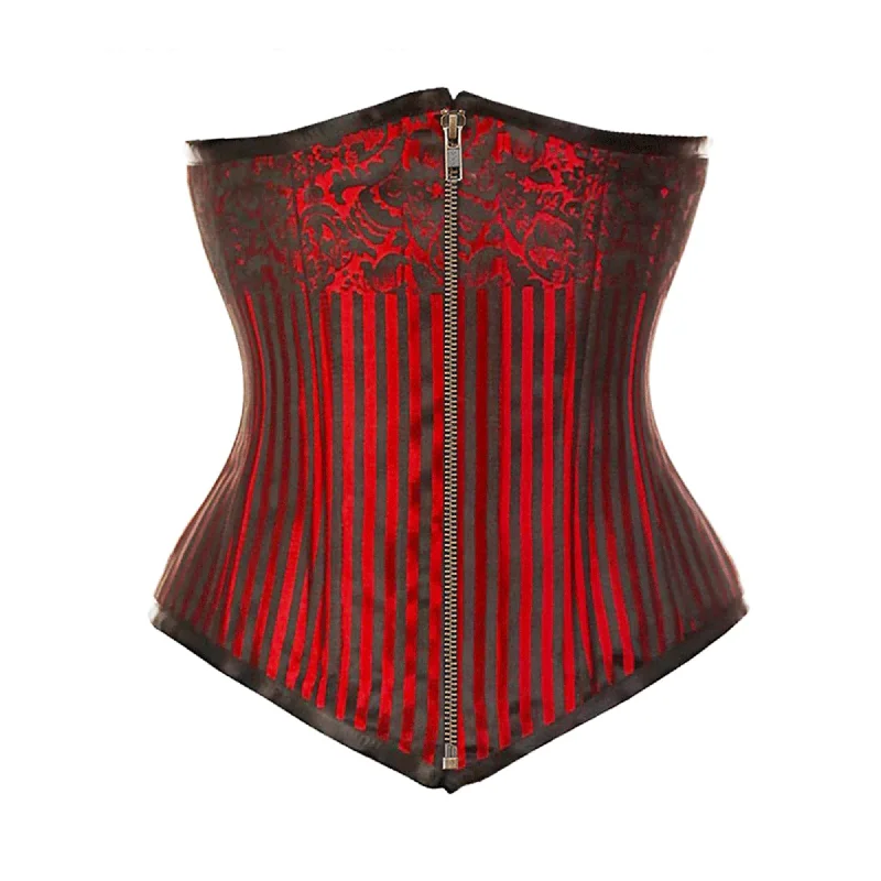 Corset dress in pale emerald-Red Brocade Double Boned Antique Zipper Long Underbust Steampunk Corset