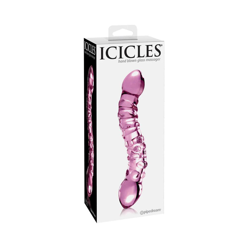 penny-dildo-Pipedream Icicles No. 55 Curved Textured 7.75 in. Dual-Ended Glass Dildo