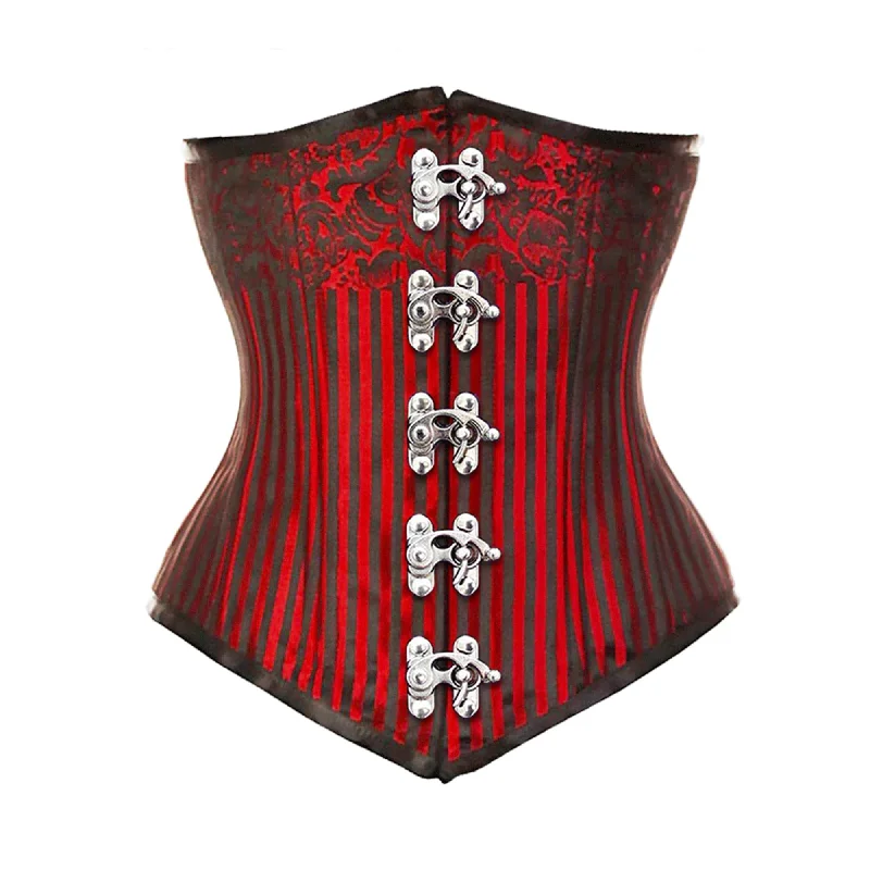 Corset top in soft violet-Red Brocade Double Boned Front Clasps Long Underbust Steampunk Corset