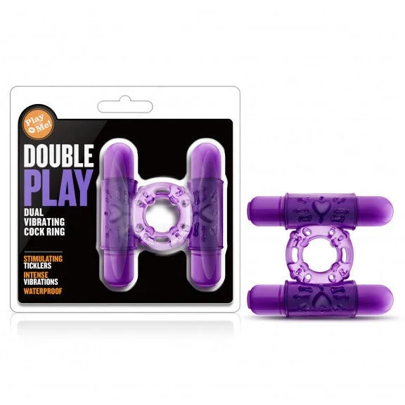 Vibrator vibe dial-PLAY WITH ME DOUBLE PLAY DUAL VIBRATING COCK RING with 2 Purple Bullet Vibrators