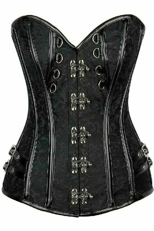 Vibrators with solid tips-Top Drawer Brocade & Faux Leather Steel Boned Corset