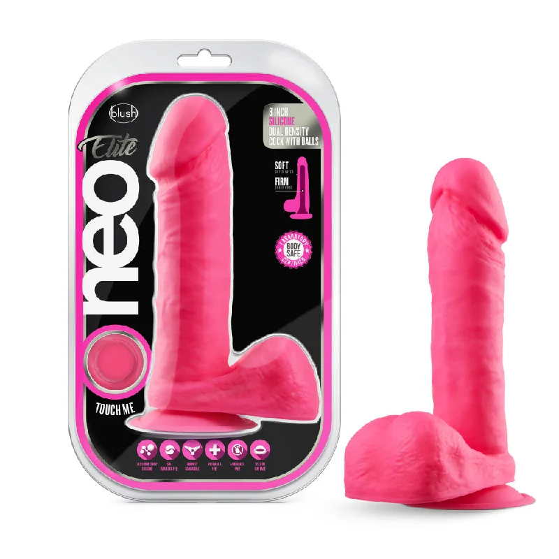 syrup-dildo-Neo Elite By Blush® | Neon Pink: 8-Inch Long Dildo - Made with Purio™ Silicone & SensaFeel® Dual Density Realistic Technology