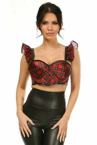 Vibrating toys with light pulses-Lavish Red Plaid Underwire Bustier Top w/Removable Ruffle Sleeves