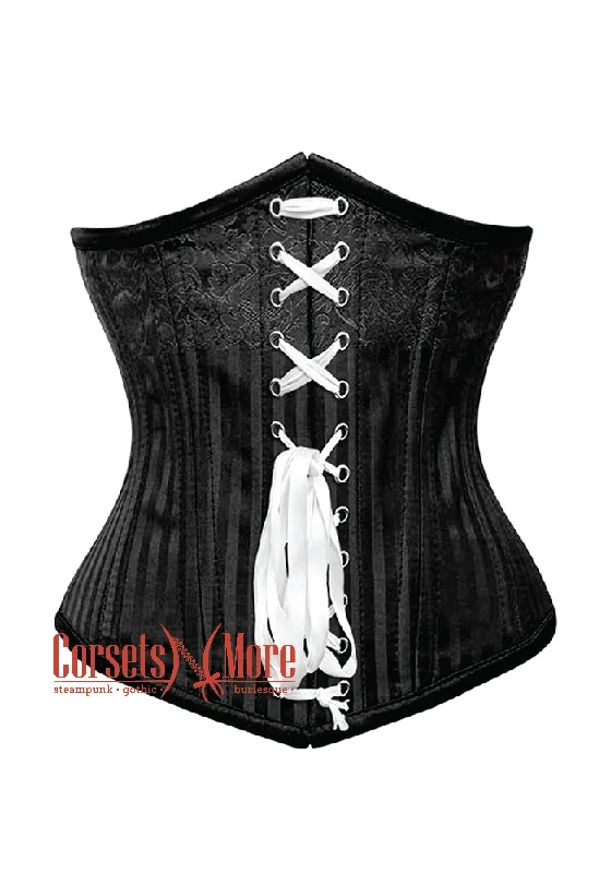 Corset for refined glamour-Black Brocade With White Lace Gothic Burlesque Underbust Corset