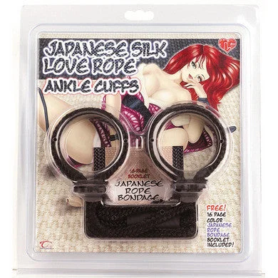 BDSM toy gag moods-Japanese Silk Love Rope Ankle Cuffs - Black