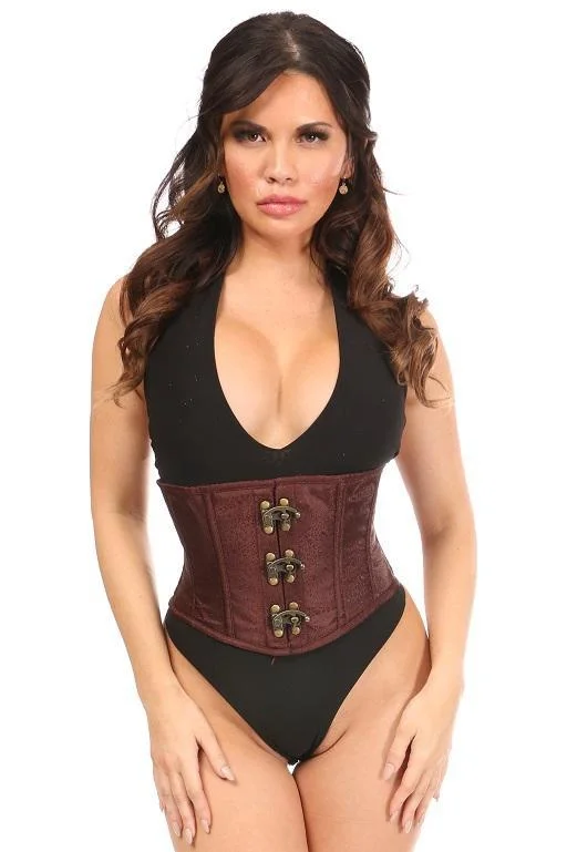 Vibrating rings with soft waves-Top Drawer Brown Brocade Steel Boned Mini Cincher w/Clasps