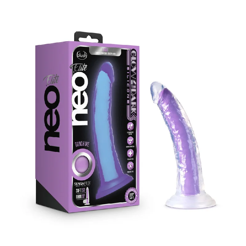 ringed-dildo-Neo Elite By Blush® | Glow In The Dark Neon Purple: 7.5-Inch Long Dildo - Made with Purio™ Silicone & SensaFeel® Dual Density Realistic Technology