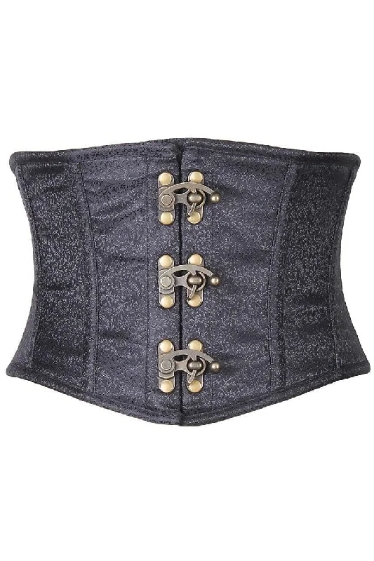 Realistic toys for pairs-Top Drawer Black Brocade Steel Boned Mini Cincher w/Clasps