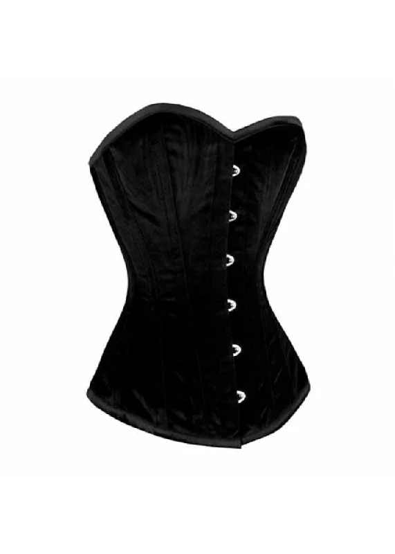 Corset with floral trim-Jini Elegant Black Velvet Overbust Corset