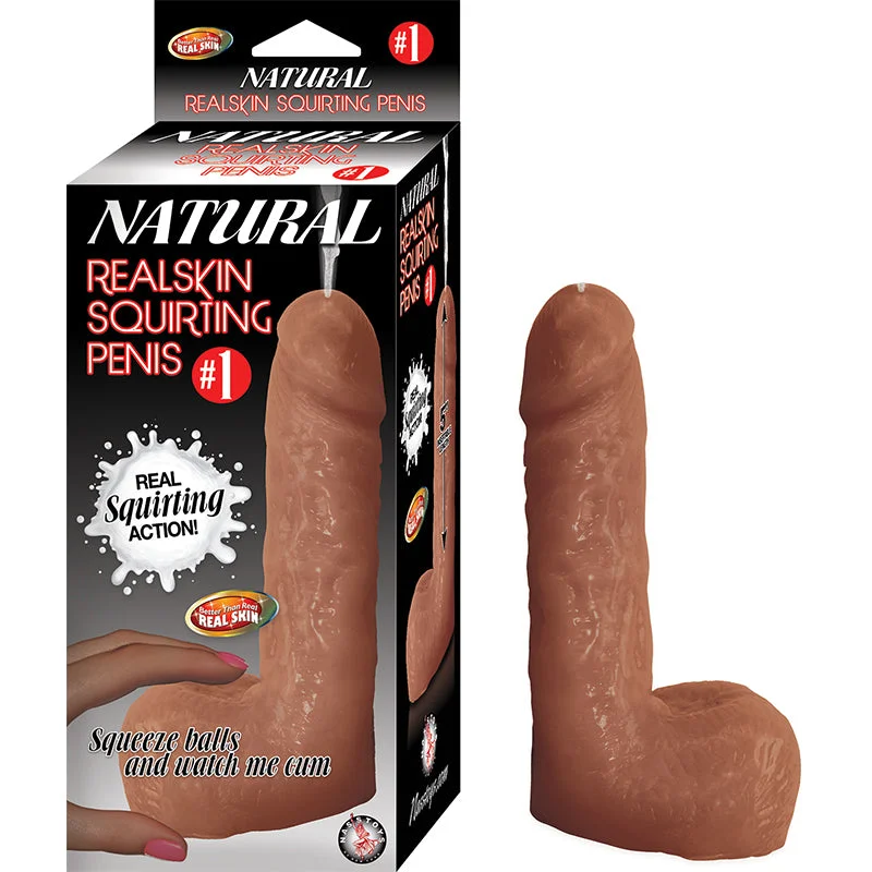 Premium anal air beads-Natural Realskin Squirting Penis #1 Brown