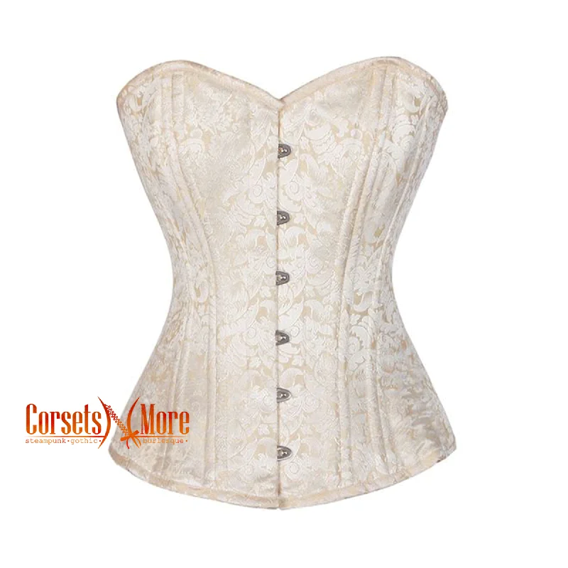 Corset for elegant contours-CorsetsNmore Women’s Cream Brocade Double Bone Overbust  Gothic Corset