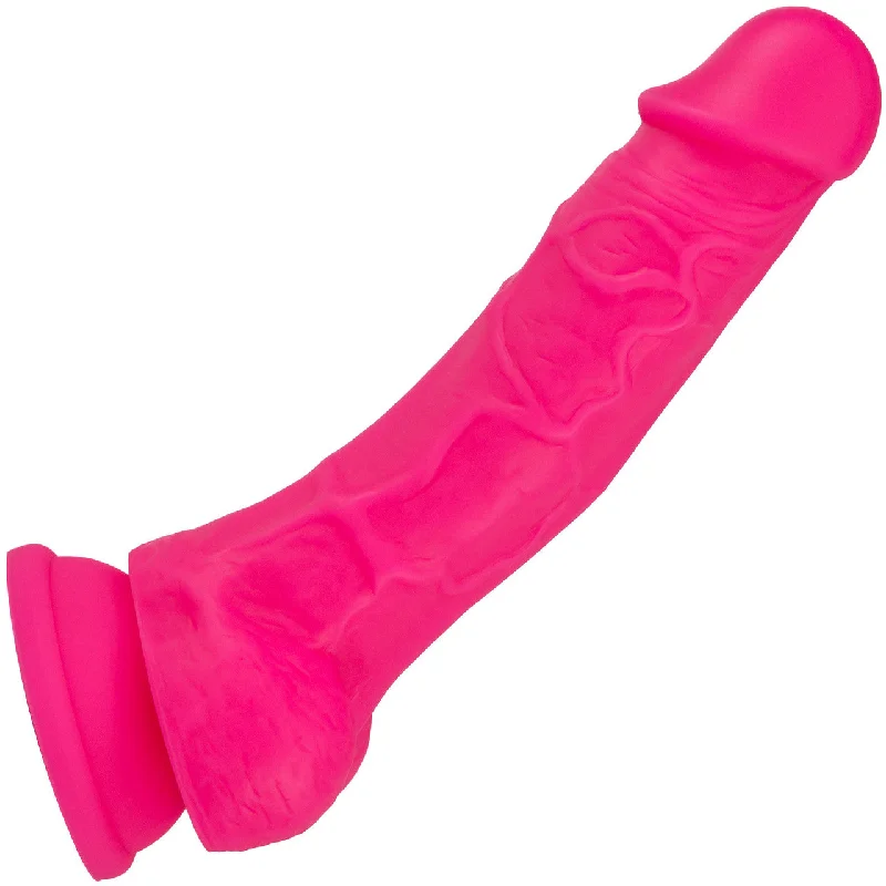 flare-tip-dildo-Neo Elite 7.5 Inch Dual Density Realistic Silicone Dildo With Balls by Blush - Neon Pink