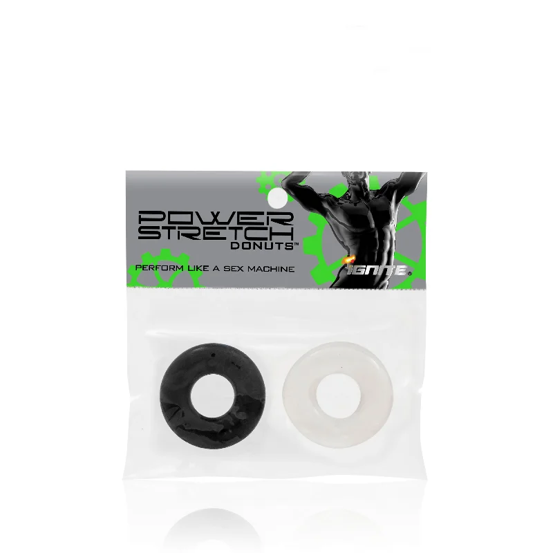 cock ring rise up-Si-95003 COCK RINGS - POWER STRETCH DONUTS 2 PACK (1 CLEAR 1 BLACK)