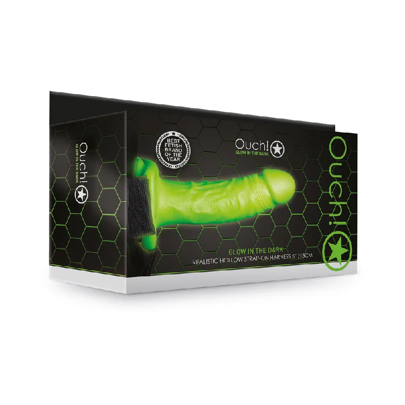 Sex toys with light motors-Ouch! Glow in the Dark Realistic 6 in. Hollow Strap-On Neon Green