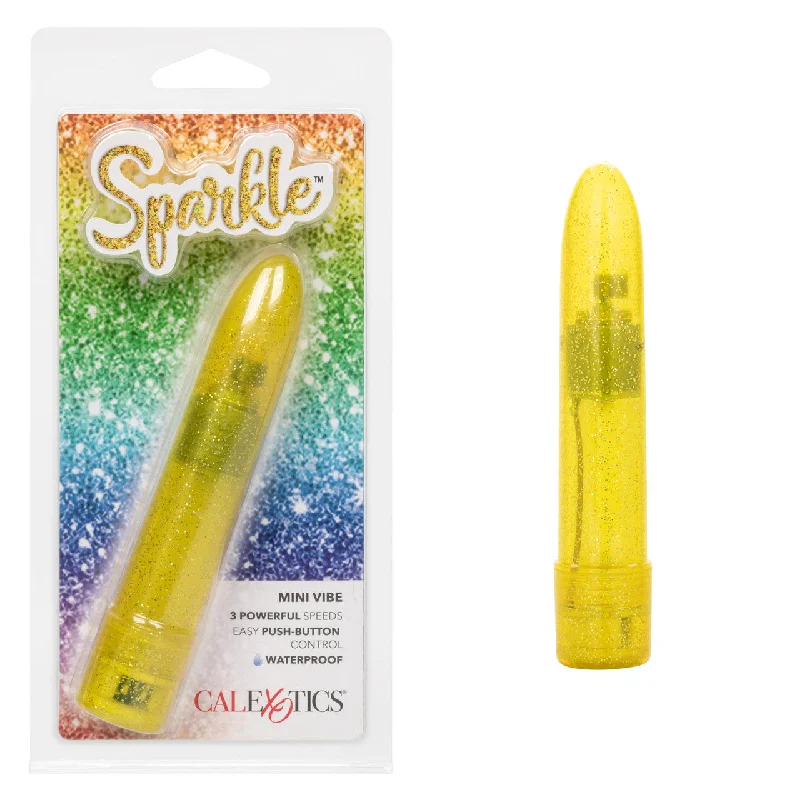 Vibrator matte touch-CaleXOtics SPARKLE Mini Vibe Yellow Sparkling Glitter Battery Powered Vibrator