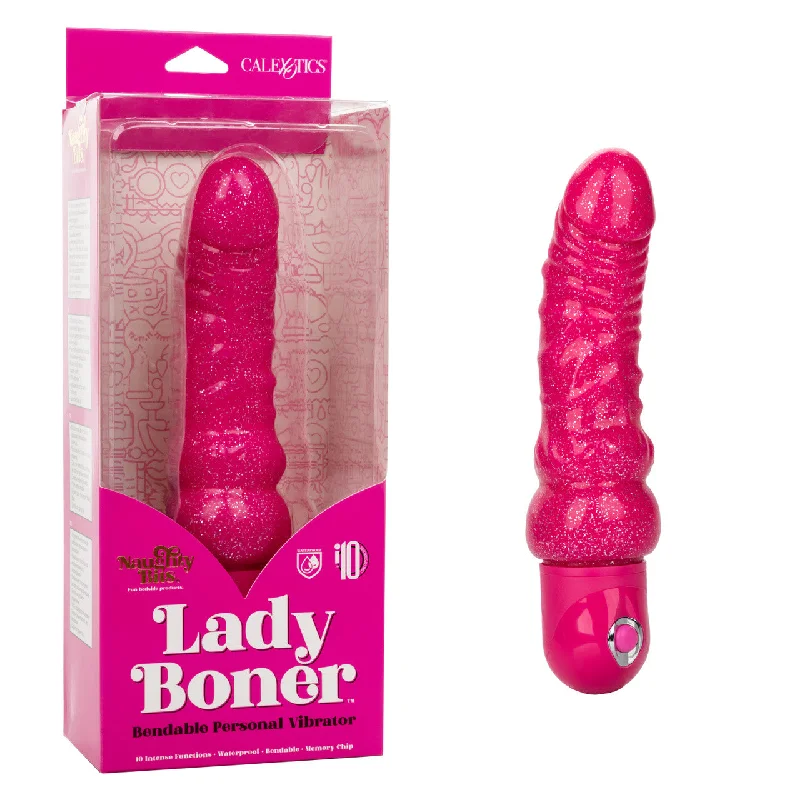 Vibrator crisp spec-Naughty Bits LADY BONER Bendable Personal Vibrator Pink Glitter Battery Powered Vibrating Dildo