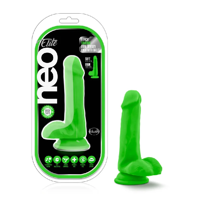 sleek-curve-dildo-Neo Elite By Blush® | Neon Green: 6.5-Inch Long Dildo - Made with Purio™ Silicone & SensaFeel® Dual Density Realistic Technology