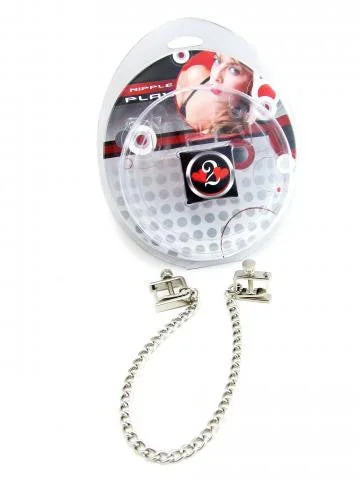 BDSM toy whip performances-Nipple Clamps - Press With Chain - Chrome