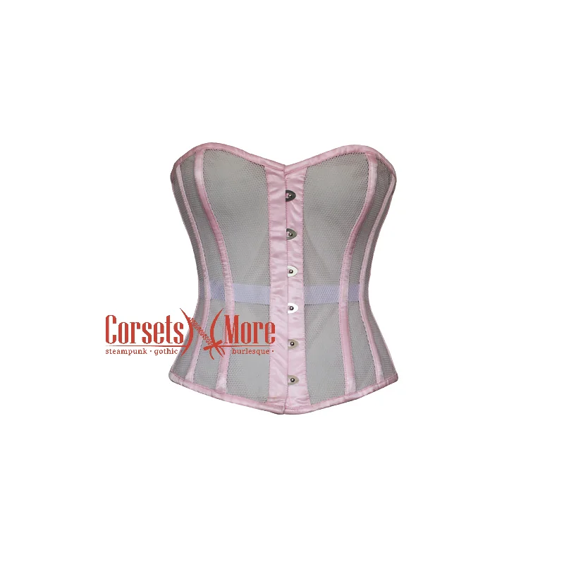 Corset dress for autumn style-Lila Rosemont Nude Mesh with Baby Pink Satin Plus Size Underbust Corset Top