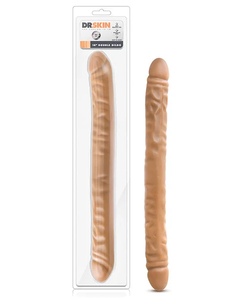 BDSM toy harness practicalities-Dr. Skin 18" Double Dildo - Mocha