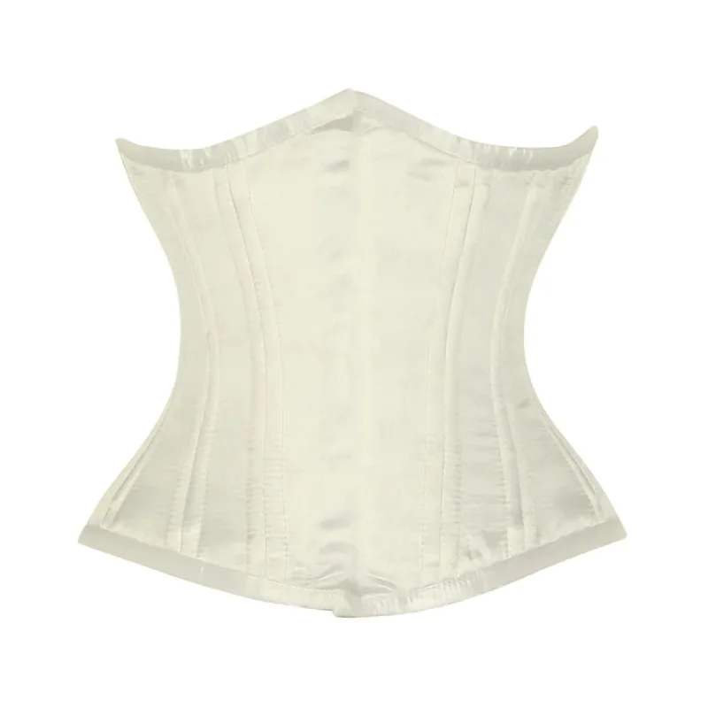 Corset with floral ribbon-Ivory Satin Double Bone Front Close Gothic Underbust Bustier Corset