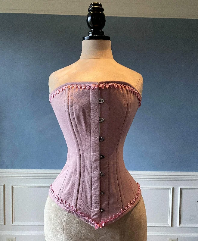 Corset with lace-up shoulders-Authentic cotton corset: vintage pink cotton overbust corset