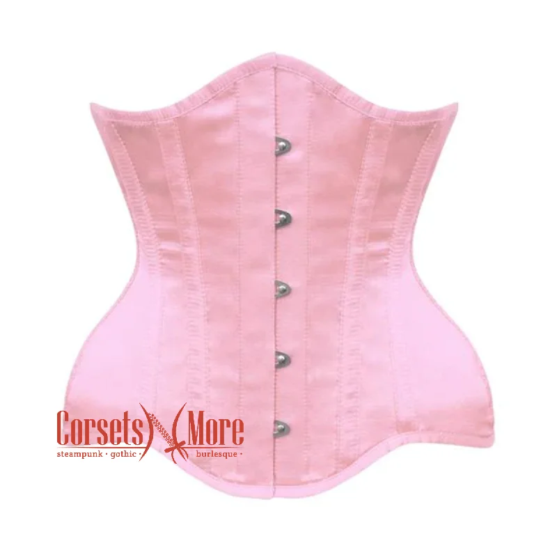 Corset with satin trim-Baby Pink Satin Burlesque Gothic Waist Training Underbust Corset