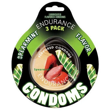 Vibrating wands with soft pulses-Endurance Spearmint Flavored Condoms - 3 Pack