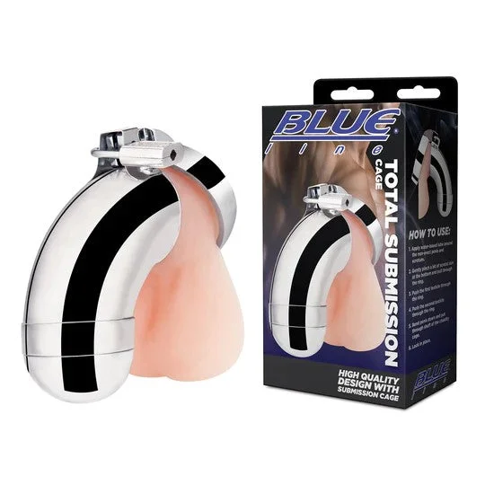 cock ring target-Total Submission Chastity Cock Cage by Blue Line