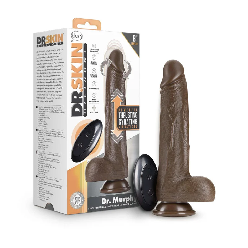 hover-dildo-Dr. Skin Silicone By Blush® | Dr. Murphy Realistic Chocolate 8.75-Inch Long Thrusting & Vibrating Dildo With Suction Cup Base